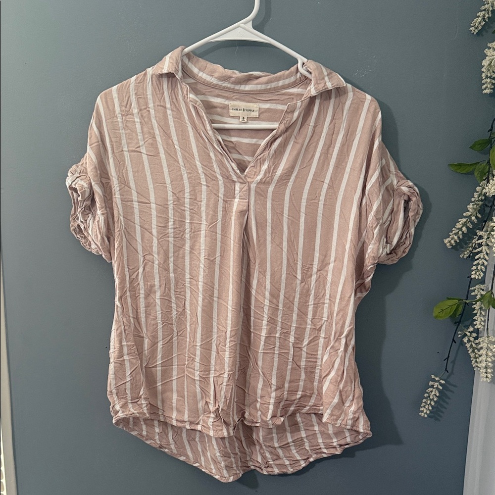 ☀️Thread & Supply Blush and White Striped Blouse